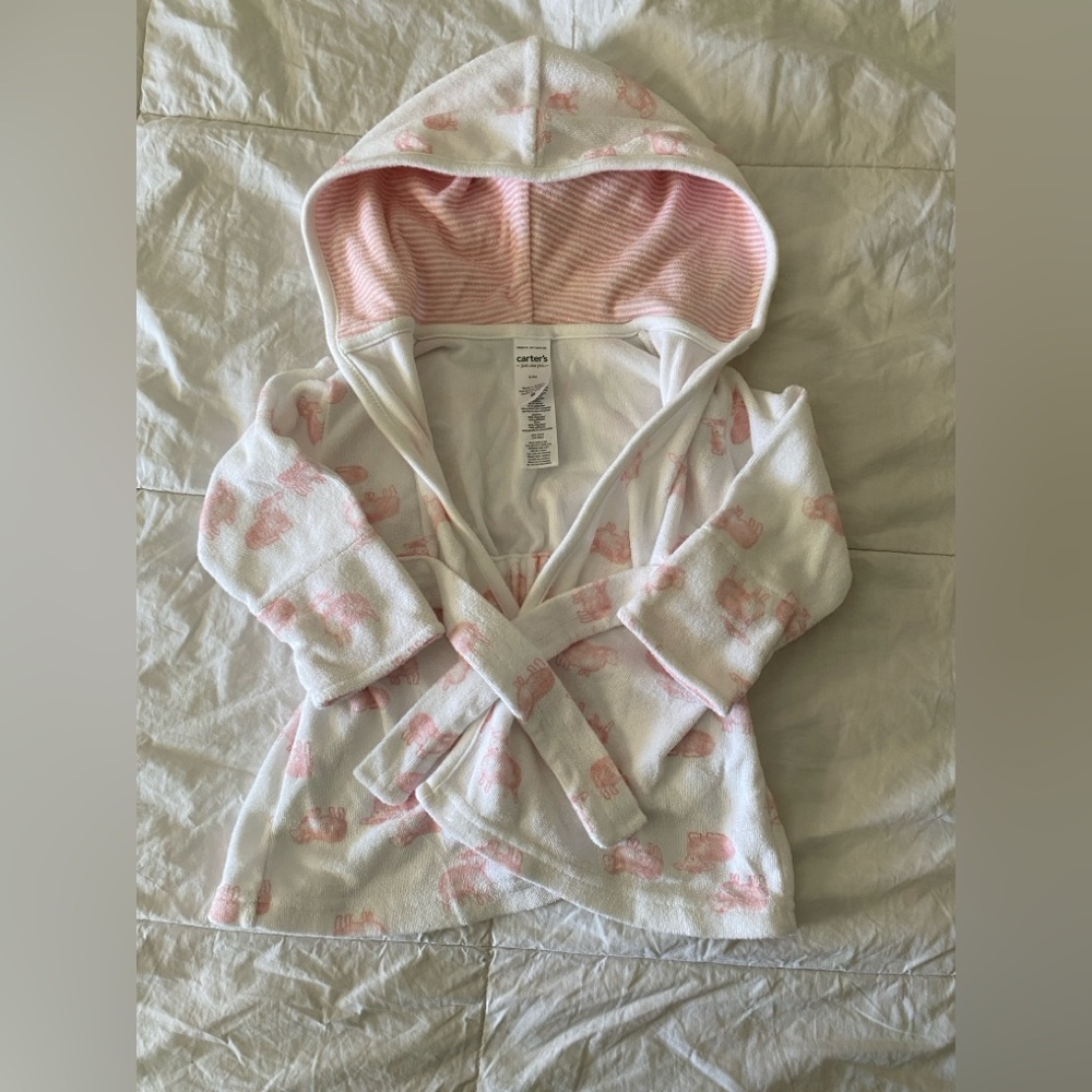 Carter's White and Pink Baby Bathrobe